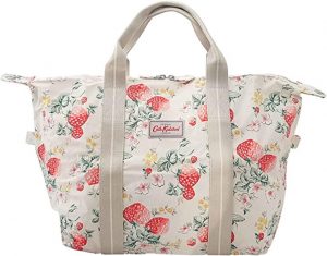 Cath Kidston Wild Strawberry Foldaway Shopper Overnight Bag and Pouch in Linen White