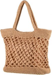 Cotton Tote Handbags Handmade Women Shoulder Bags Crochet Summer Cotton Threads Weave Bags Beach Handle Knitted Summer Straw Handbags for Women Travel